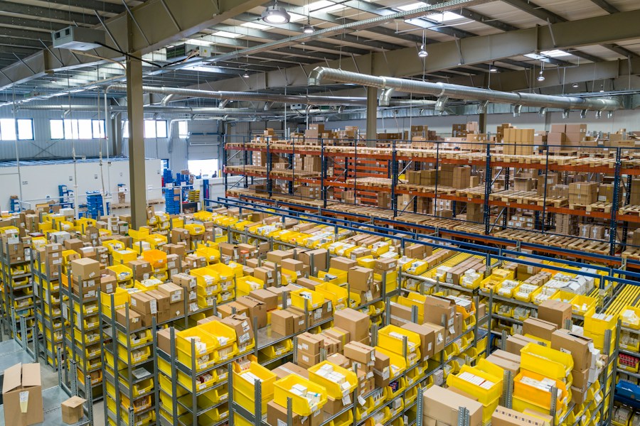 Organised warehouse shelves and inventory storage